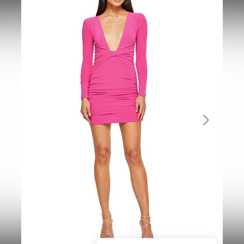 Nookie Envy Mini Long Sleeve Dress Small in Neon Pink $249 #21
